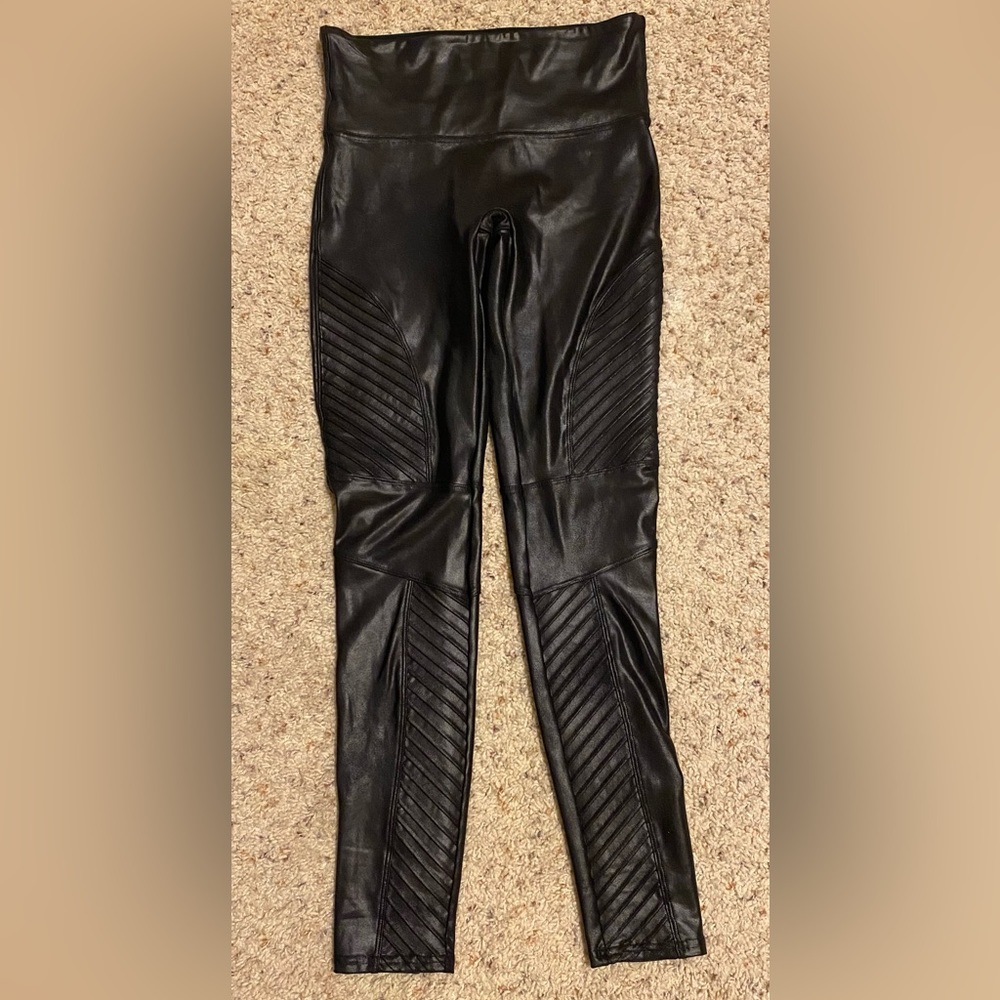 Spanx Black Faux Leather Moto Leggings